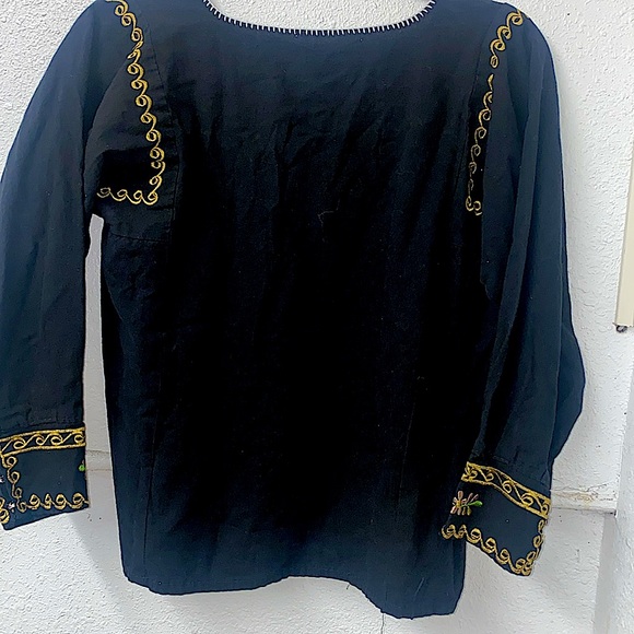 Embroidered - Bohemian style  Black Top with Multicolor design- tasseled ties - Picture 6 of 6